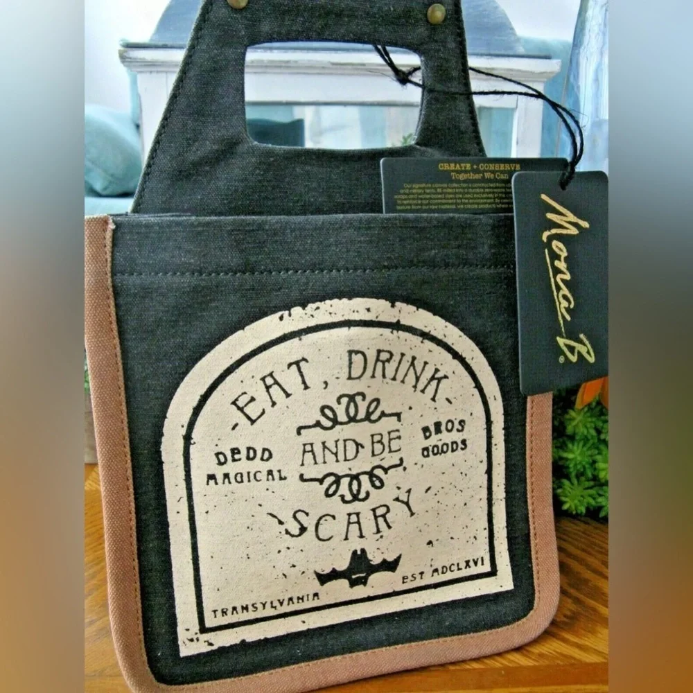 New Mona B Halloween Eat Drink & Be Scary Drink Beverage Holder Bag Tote